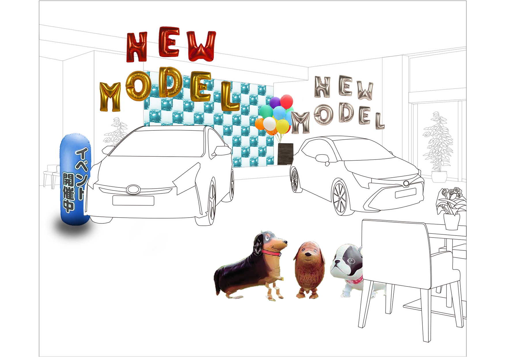 自動車 ディーラー POP 店内装飾 バルーン